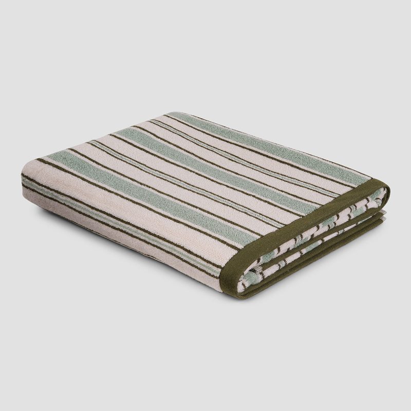 0022 PigletinBed ShorehamStripe BathSheet SageBotanicalGreen