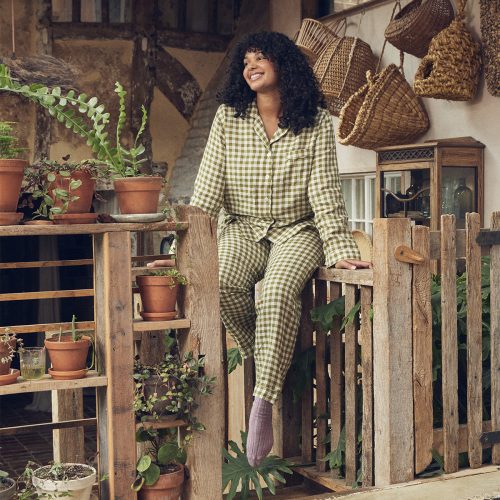 01 BOTANICAL GREEN GINGHAM TROUSER SET 558