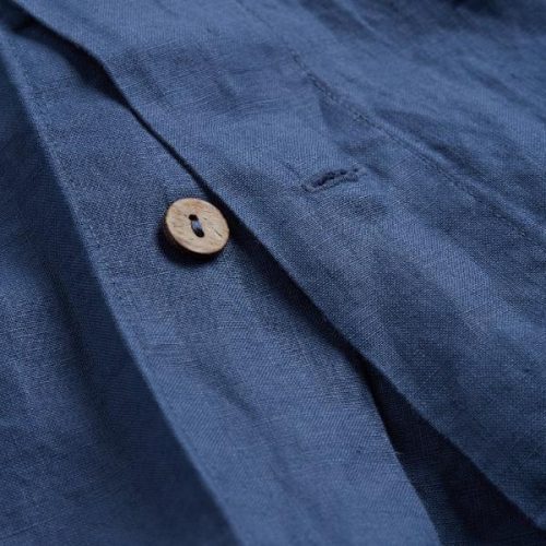 Blueberry Linen Duvet Cover Button Detail Piglet in Bed