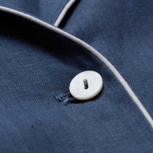 Blueberry Linen Pajama Shirt Button Detail Piglet in Bed