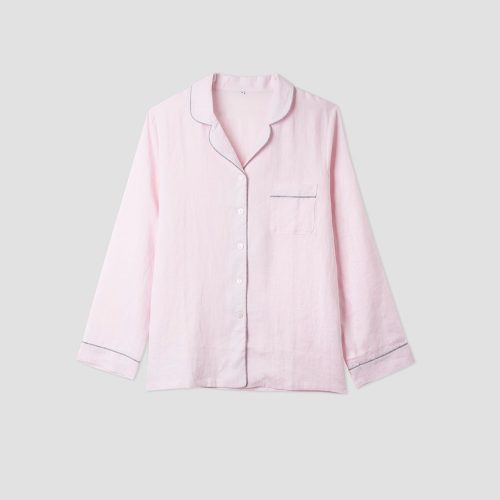 Blush Pink Linen Pajama Shirt Piglet in Bed