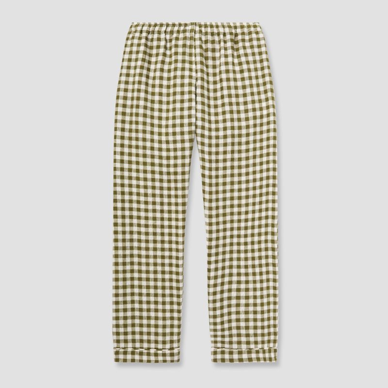 GINGHAM BOTANICAL GREEN PYJAMA TROUSSERS 1