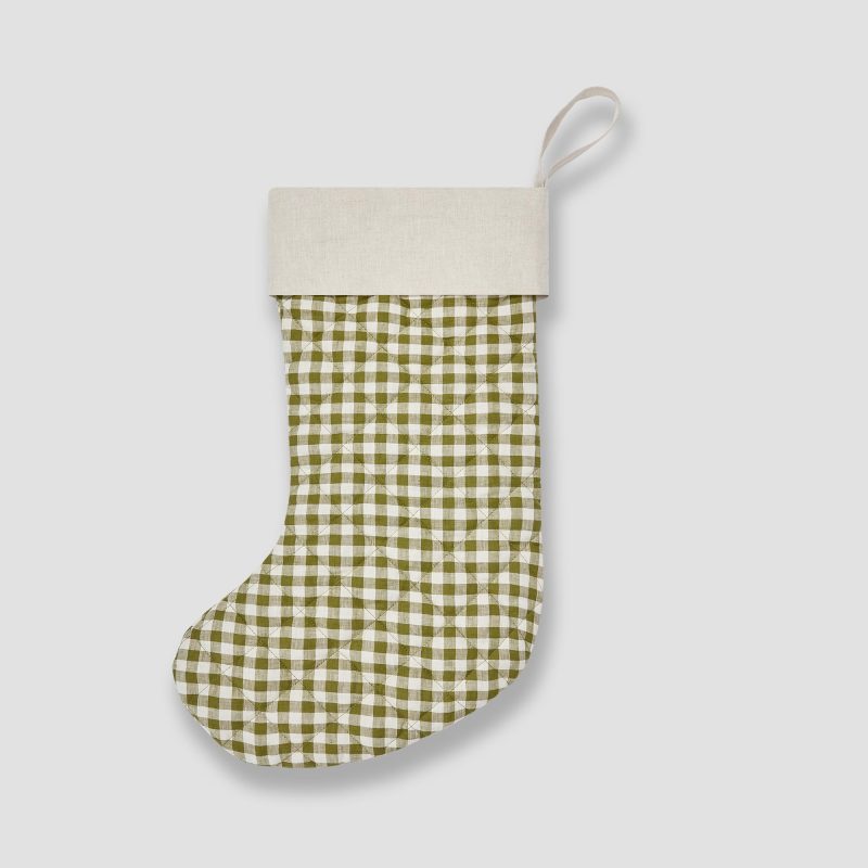 GINGHAM BOTANICAL GREEN STOCKINGS 1