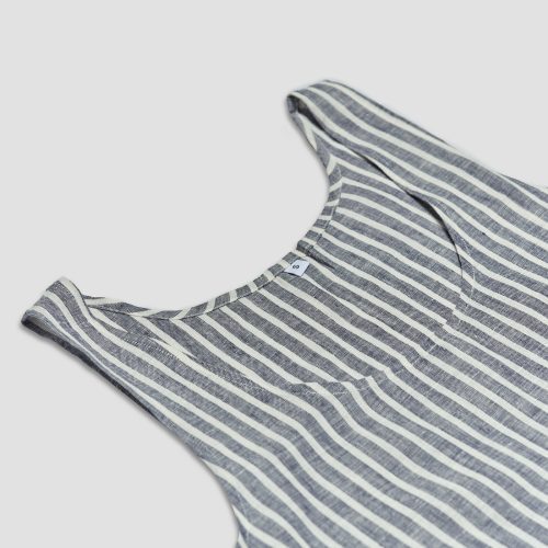 Linen Pajama Night Dress MidnightStripe Piglet in Bed 2