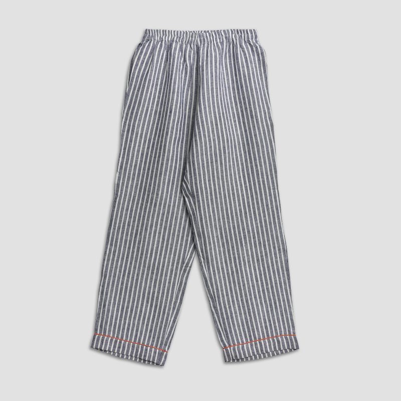 Linen Pajama Trouser Midnight Stripe Piglet in Bed a