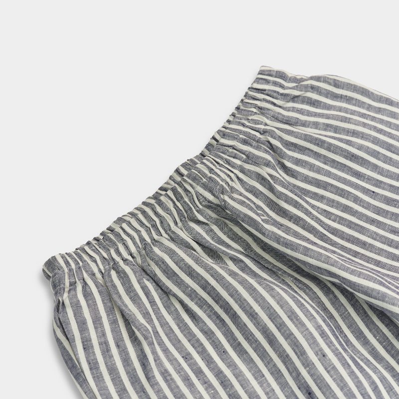 Linen Pajama Trouser Midnight Stripe Piglet in Bed c