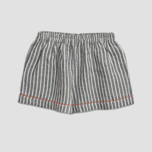 Linen ShortsPajamas Midnight Stripe Piglet in Bed 1c