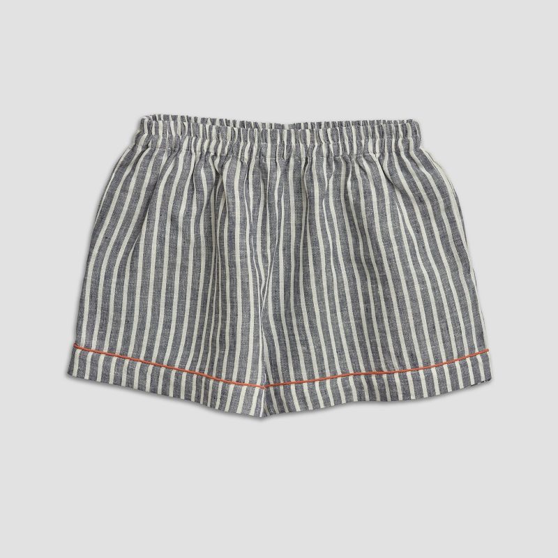 Linen ShortsPajamas Midnight Stripe Piglet in Bed 1e