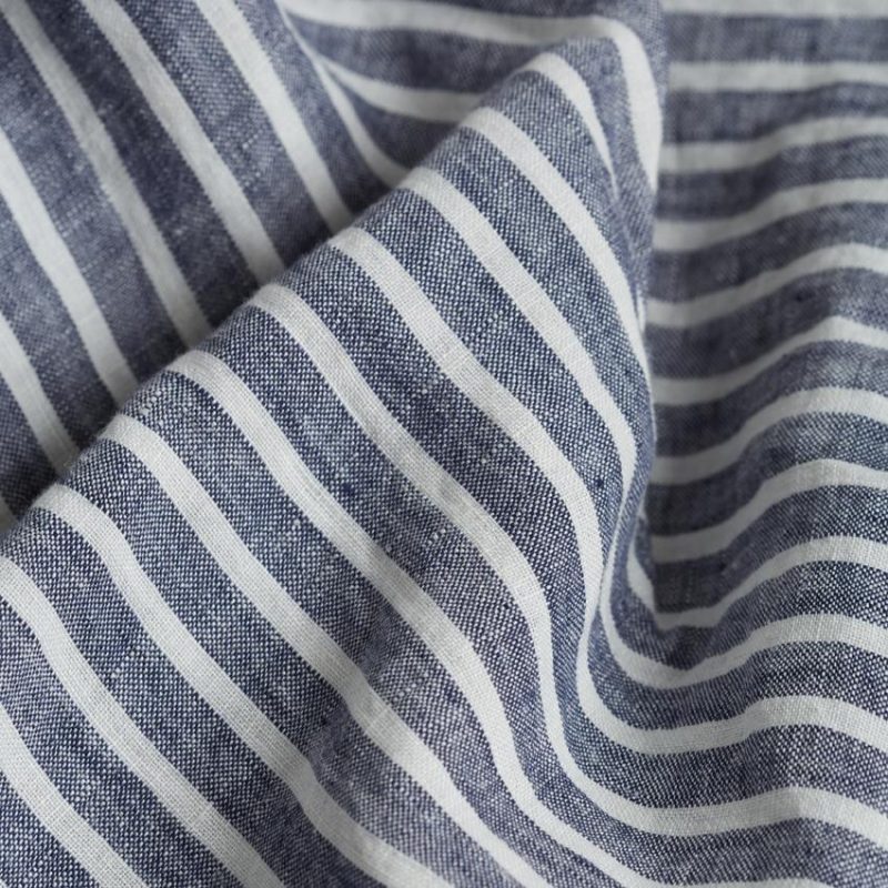 Midnight Stripe Linen Duvet Cover Fabric Piglet in Bed