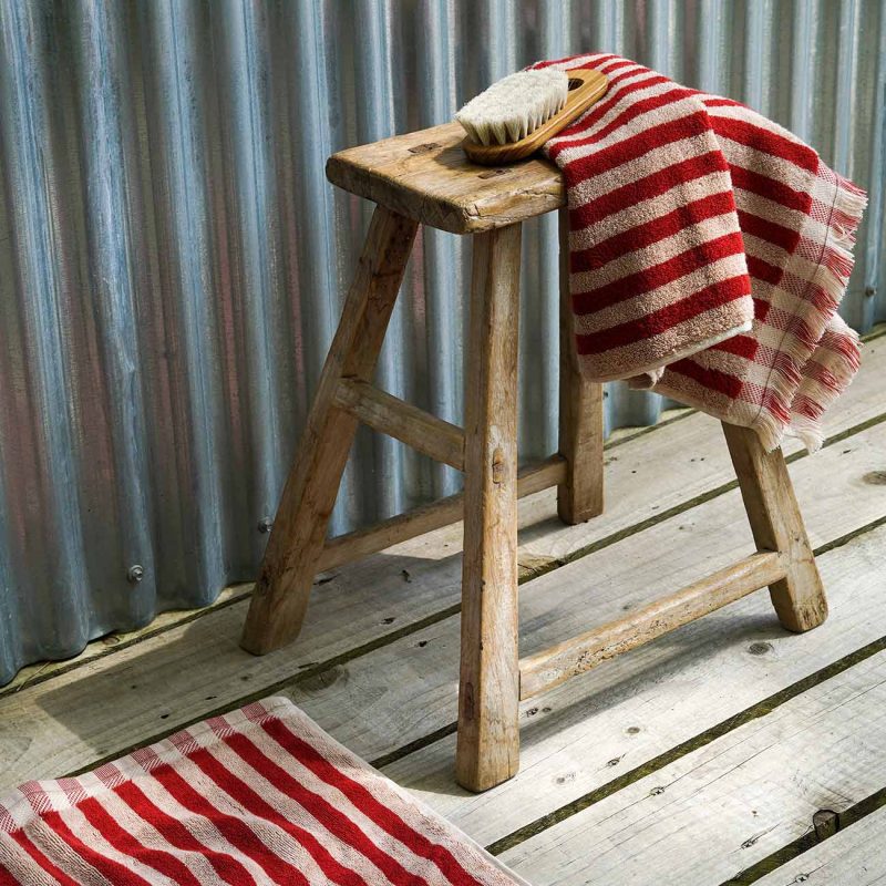 Piglet in Bed Bathroom Collection Pembroke Stripe Cotton Hand Towel Sandstone Red 1