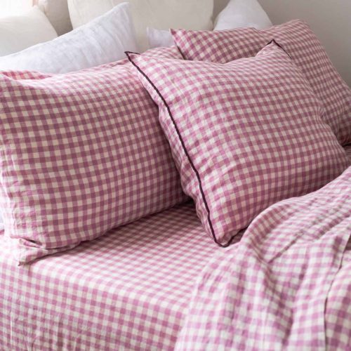 Piglet in Bed Gingham Linen Bedding Orchid Lifestyle 12