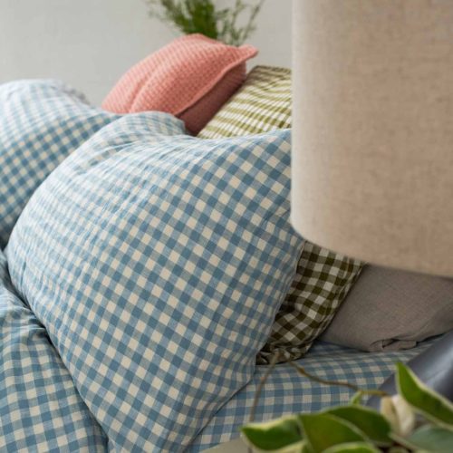 Piglet in Bed Gingham Linen Bedding Warm Blue Lifestyle 6