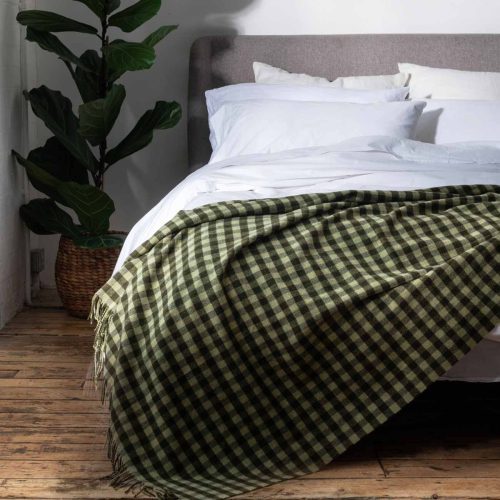 Piglet in Bed Gingham Wool Blanket Botanical Green Lifestyle 1