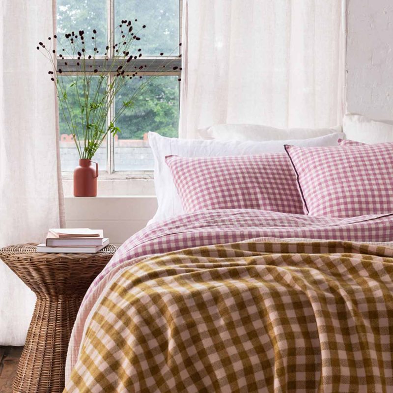 Piglet in Bed Gingham Wool Blanket Ochre Lifestyle 2