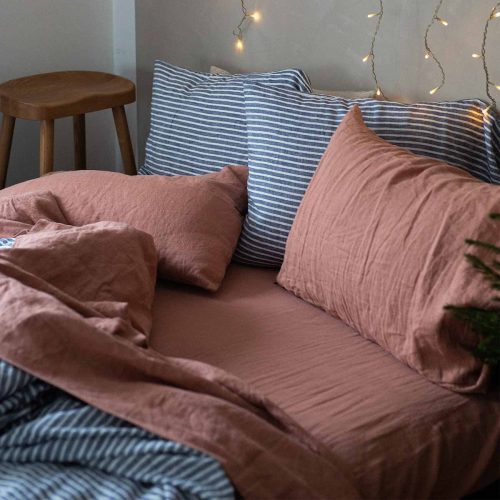 Piglet in Bed Linen Bedding Warm Clay and Midnight Stripe 3