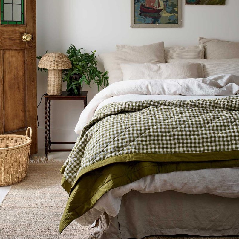 Piglet in Bed Linen Quilt Botanical Green Gingham 1