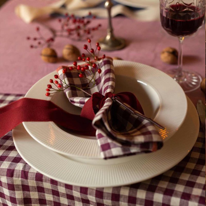 Piglet in Bed Linen Tableware Berry Gingham Lifestyle