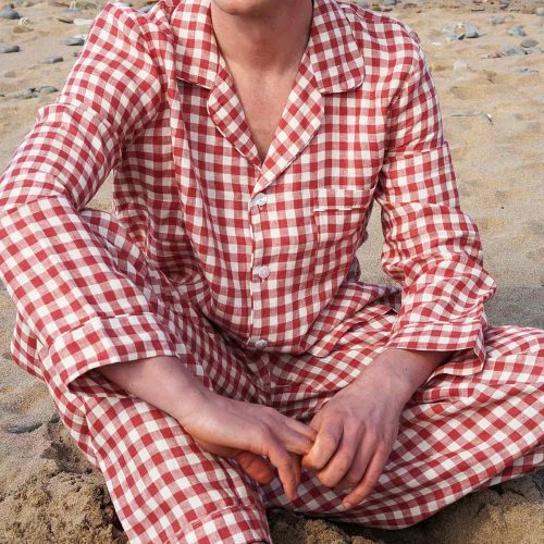 Piglet in Bed Mens Mineral Red Gingham Pyjama Trouser Set Lifestyle 1 ef7da151 ebec 4bd1 a8e1 e3612487db02