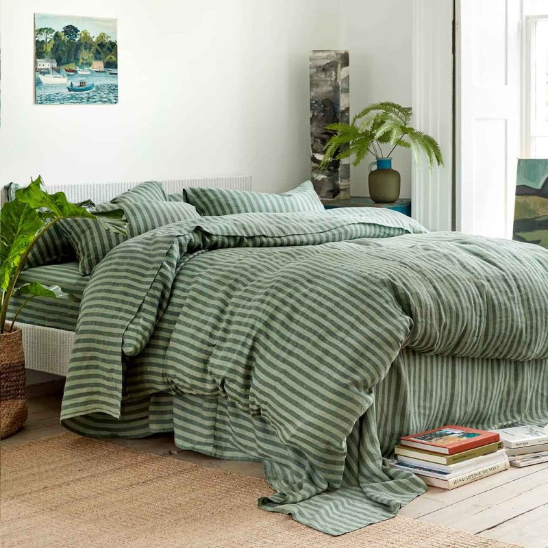 Piglet in Bed Pembroke Stripe Bedding Pine Green 5