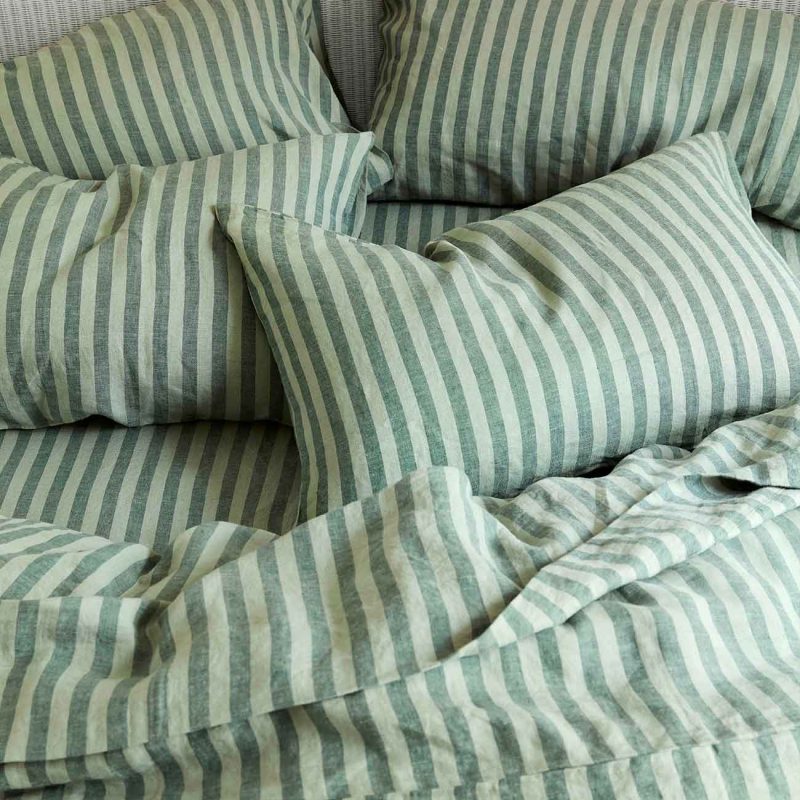 Piglet in Bed Pembroke Stripe Bedding Pine Green 8