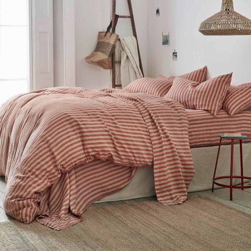 Piglet in Bed Pembroke Stripe Bedding Sandstone Red 2