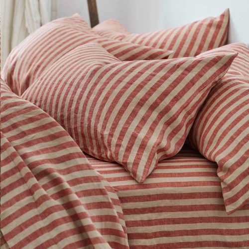 Piglet in Bed Pembroke Stripe Bedding Sandstone Red 4