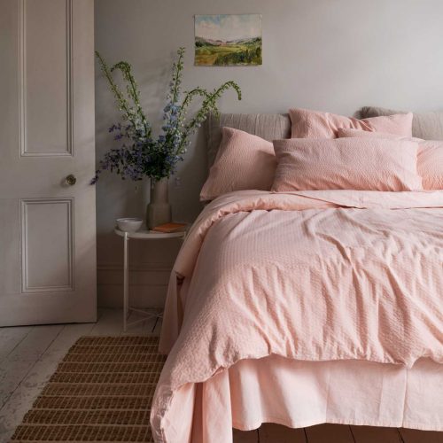 Piglet in Bed Seersucker Cotton Bedding Salt Pink Lifestyle 2