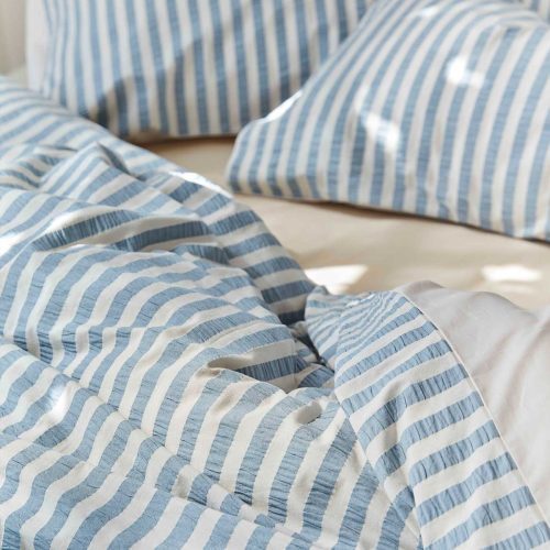 Piglet in Bed Seersucker Stripe Bedding Warm Blue 4