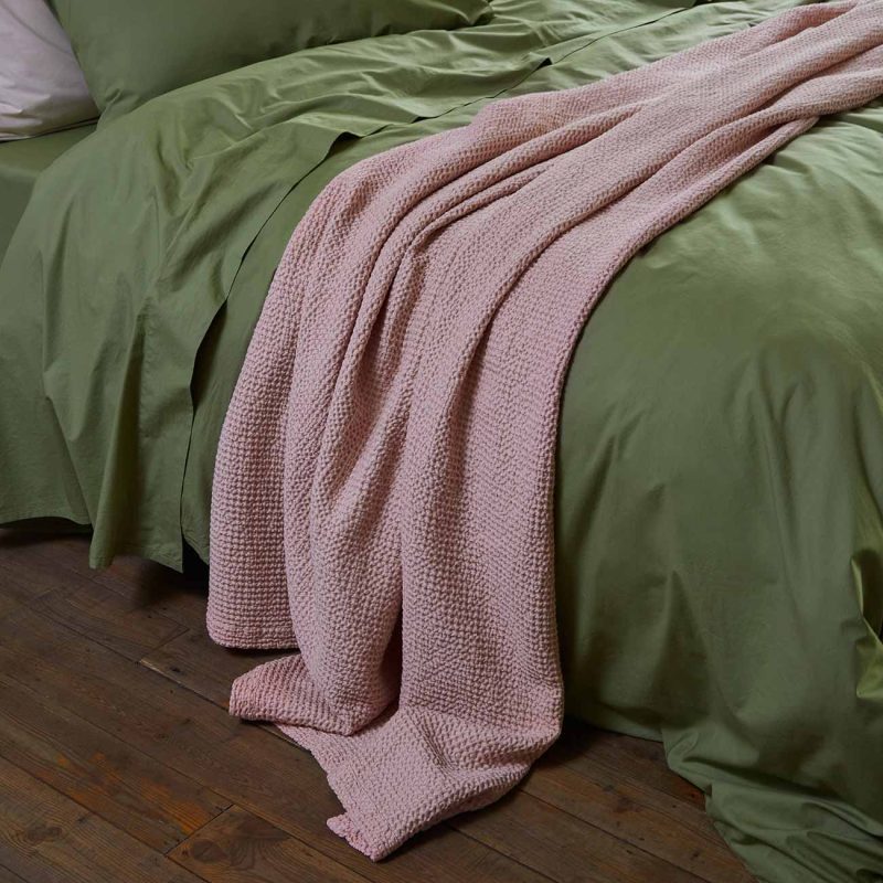 Piglet in Bed Waffle Cotton Throw French Rose Lifestyle 1