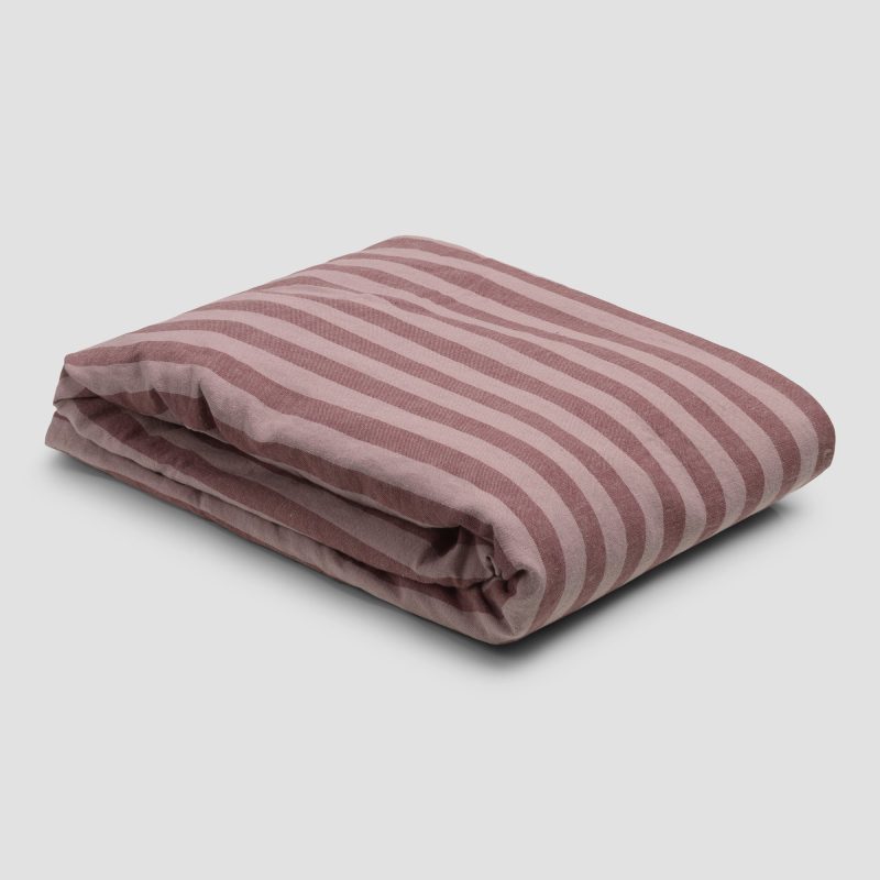 PigletinBed AmberleyStripeLinen CottonBedding PlumWine FittedSheet