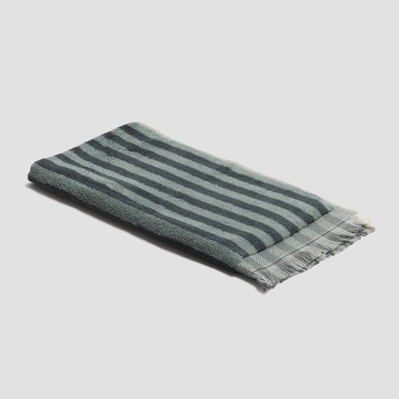 PigletinBed BathroomCollection PembrokeStripeCottonHandTowel PineGreen 1 GreyBG