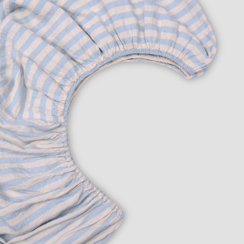 PigletinBed CoastalBluePembrokeStripeFittedSheet 1