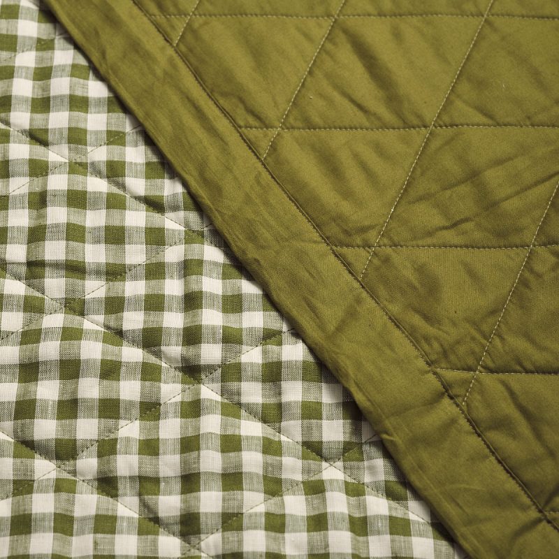 PigletinBed GinghamCottonLinenQuilt BotanicalGreen 4