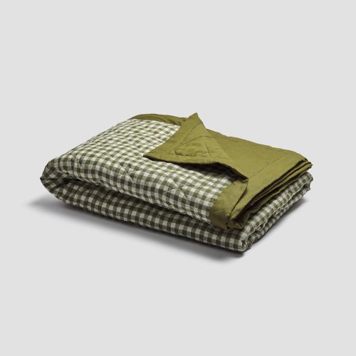 PigletinBed GinghamCottonLinenQuilt BotanicalGreen 5 GreyBG