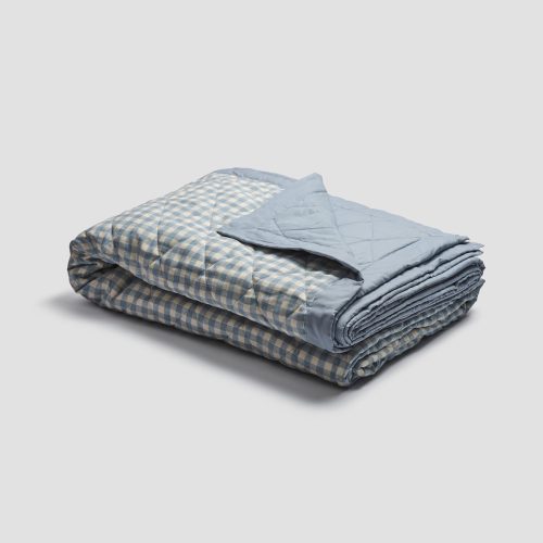 PigletinBed GinghamCottonLinenQuilt WarmBlue 5 GreyBG