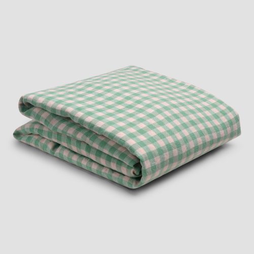 PigletinBed GinghamLinenBedding Pistachio FlatSheet