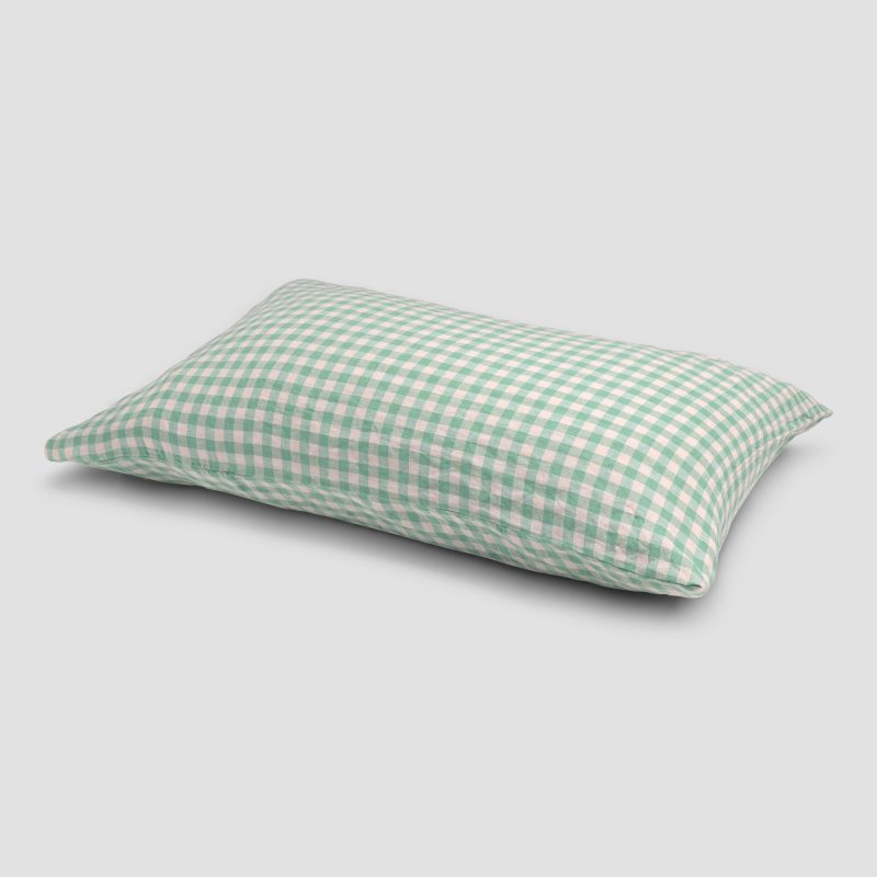 PigletinBed GinghamLinenBedding Pistachio Pillow