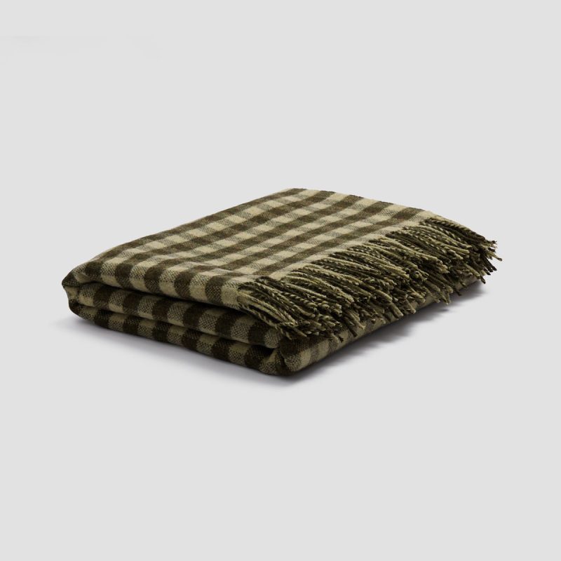 PigletinBed GinghamWoolBlanket BotanicalGreen 1 greyBG