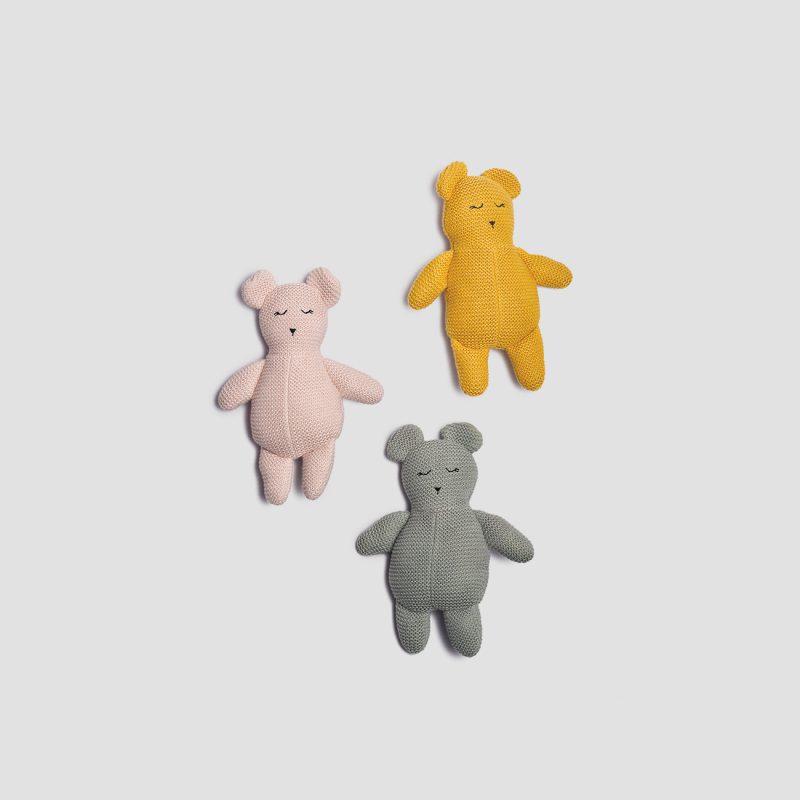 PigletinBed KidsAccessories OrganicCottonKnittedTeddyBears GreyBG UPDATED