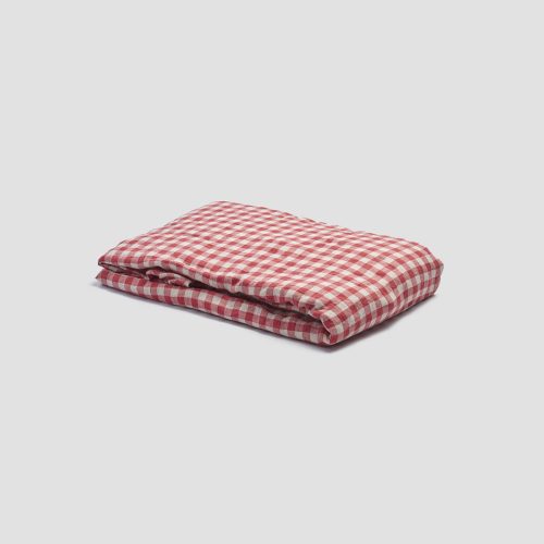 PigletinBed LinenFittedSheet MineralRedGingham 1 greyBG