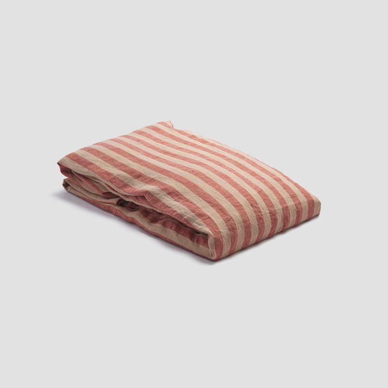 PigletinBed LinenFittedSheet SandstoneRedPembrokeStripe 1