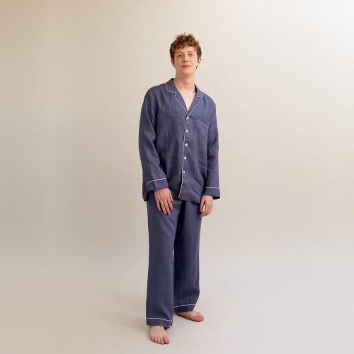 PigletinBed Men sLinenPyjamaTrouserSet Blueberry 1