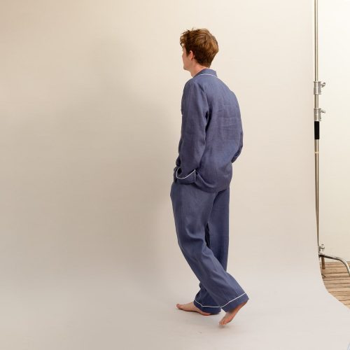 PigletinBed Men sLinenPyjamaTrouserSet Blueberry 3