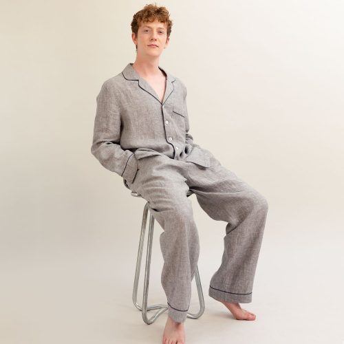 PigletinBed Men sLinenPyjamaTrouserSet Grey 1