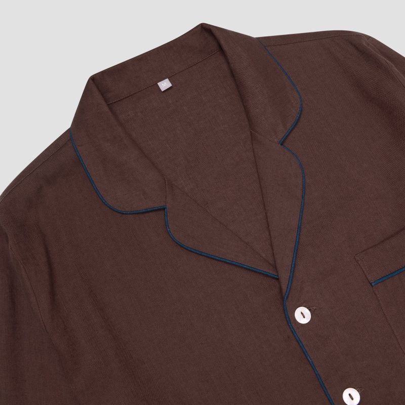 PigletinBed Men sLinenTencelPJ ConkerBrown ShirtCollarDetail1