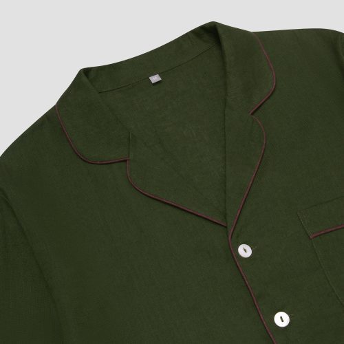 PigletinBed Men sLinenTencelPJ FernGreen ShirtCollarDetail1