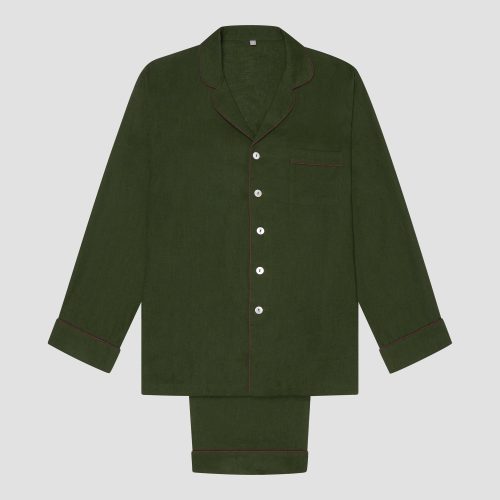 PigletinBed Men sLinenTencelPJ FernGreen TrousersSet