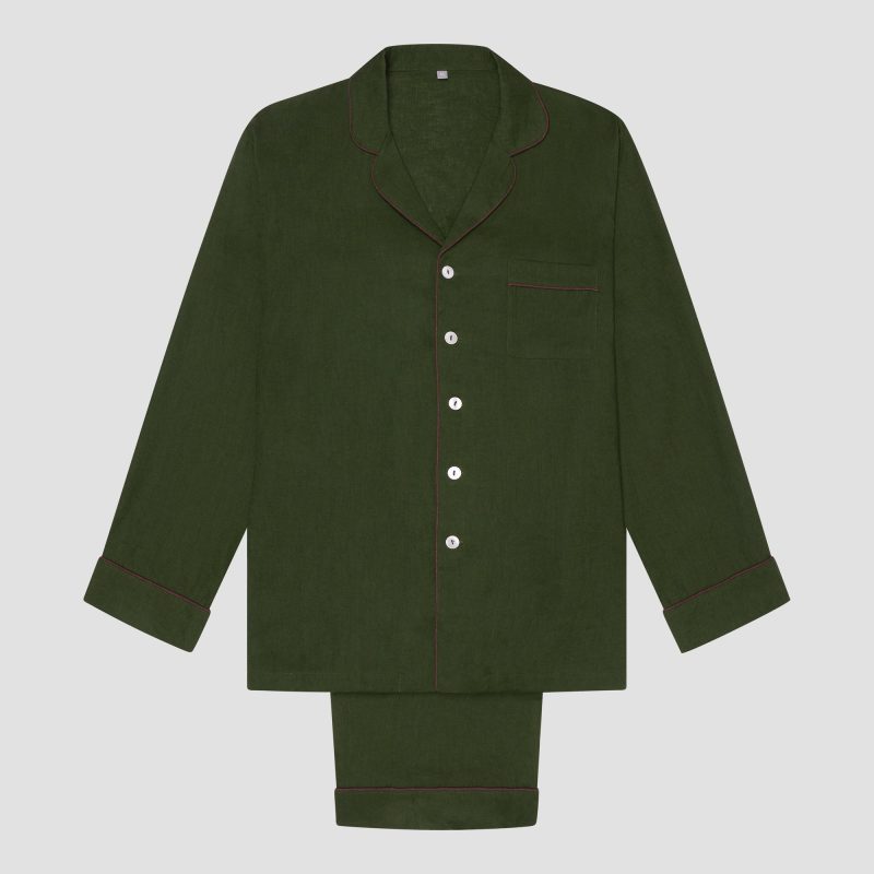 PigletinBed Men sLinenTencelPJ FernGreen TrousersSet