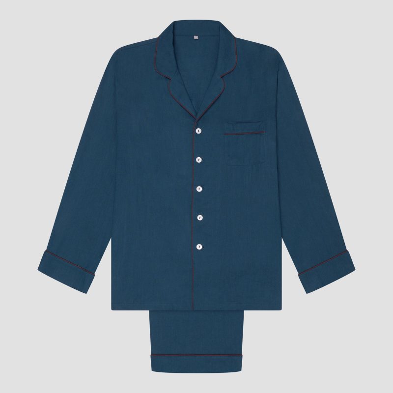 PigletinBed Men sLinenTencelPJ MarineBlue TrousersSet