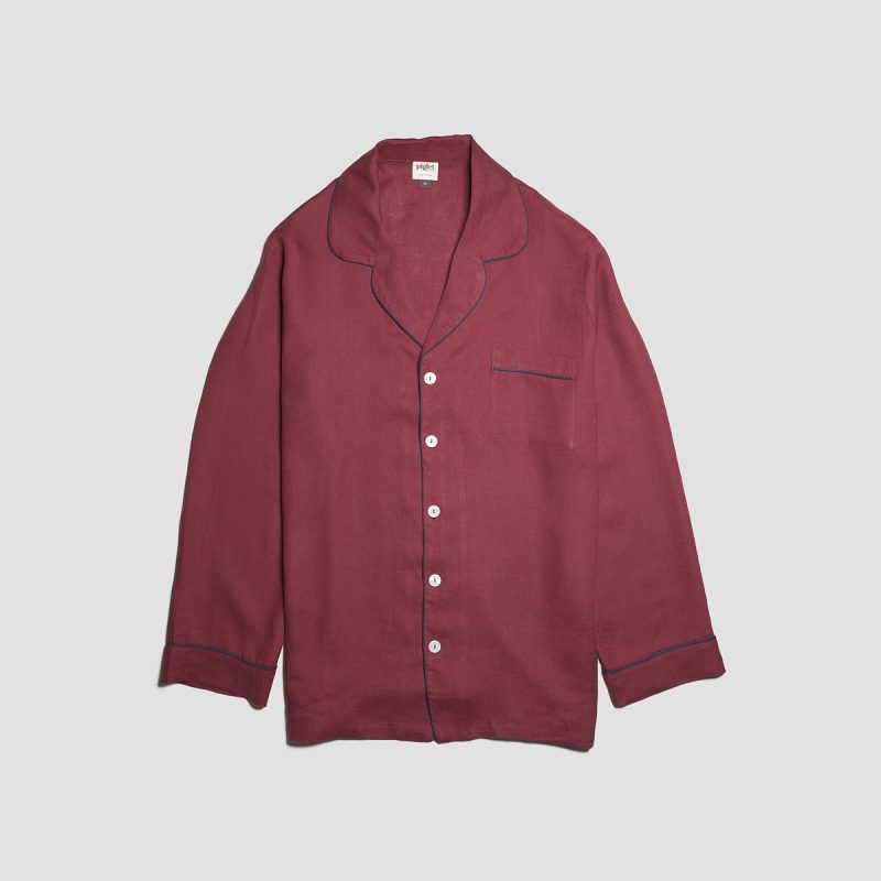 PigletinBed MensLinenPyjamaShirt Cherry 1 GreyBG